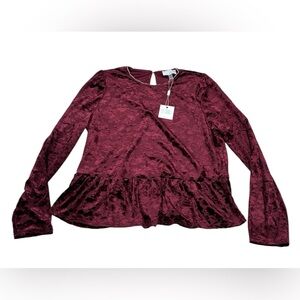 Cupio Burgundy Lace Peplum Blouse